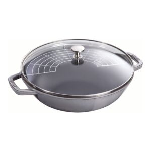 STAUB Specialities 30 cm / 12 inch Cast Iron Wok With Glass Lid, Graphite-Grey