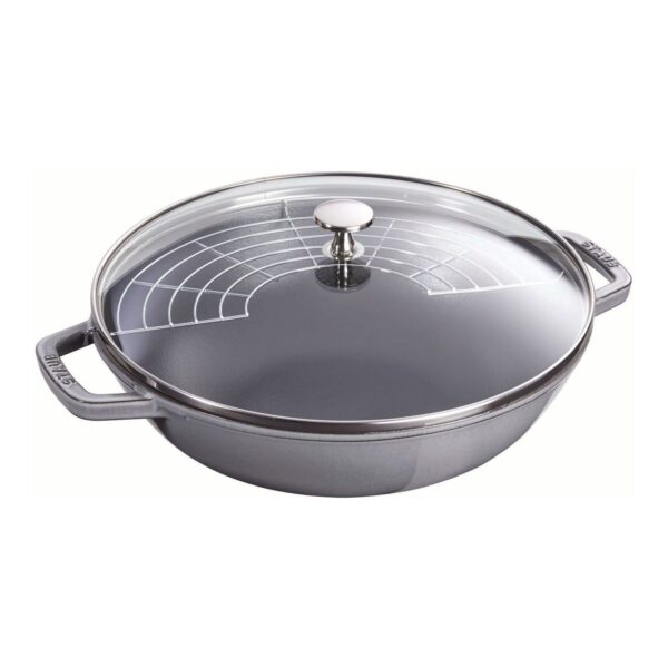 STAUB Specialities 30 cm / 12 inch Cast Iron Wok With Glass Lid, Graphite-Grey