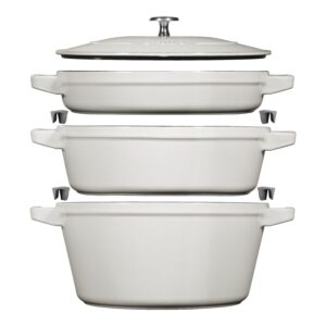 STAUB Stackable Set Stackable Set Medium 4 Piece Cast Iron, White Truffle