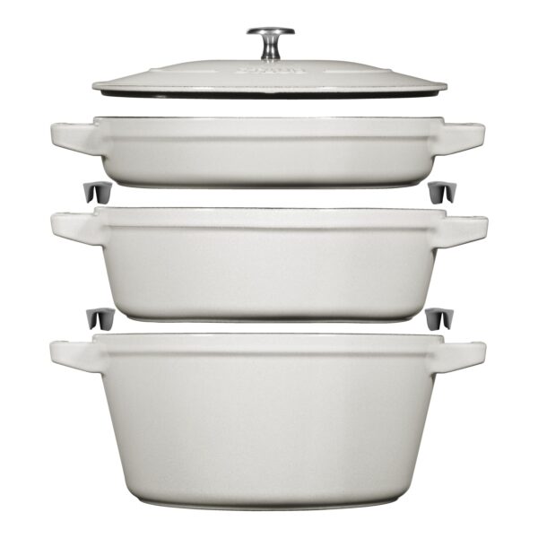 STAUB Stackable Set Stackable Set Medium 4 Piece Cast Iron, White Truffle