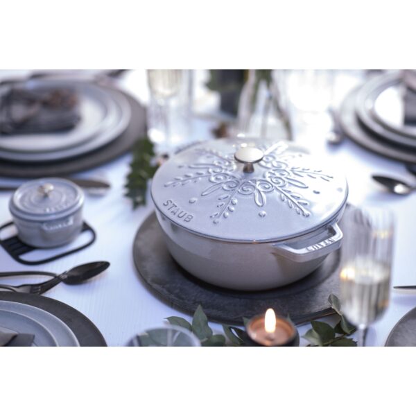 STAUB La Cocotte 3.6 L Cast Iron Round French Oven Snowflake, White Truffle - Image 4