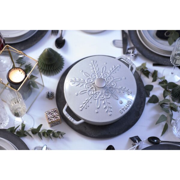 STAUB La Cocotte 3.6 L Cast Iron Round French Oven Snowflake, White Truffle - Image 3