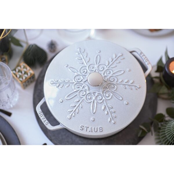 STAUB La Cocotte 3.6 L Cast Iron Round French Oven Snowflake, White Truffle - Image 2