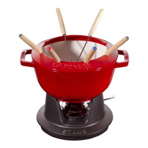 STAUB Specialties  Cast Iron Fondue Set, Cherry