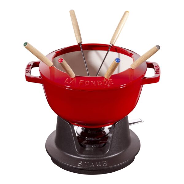 STAUB Specialties  Cast Iron Fondue Set, Cherry