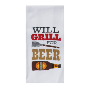 Grill For Beer Embroidered Terry Cloth Dishtowel