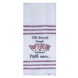 Oh No Wine Embroidered Tea Towel