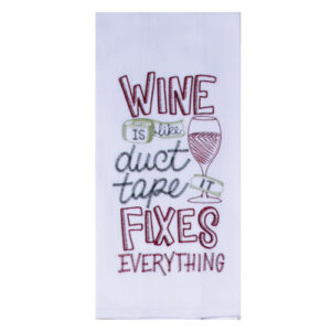 Wine Duct Tape Embroidered Flour Sack Tea Towel